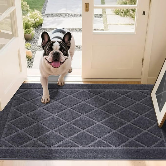 JSEI Dirt Trapper Door Mat 36"x60", Non-Slip Washable Entryway Mats, Dog Door Mat, Stain Resistant and Absorbent Floor Mats, Low Profile Welcome Mat for Front Back Door, Dark Grey