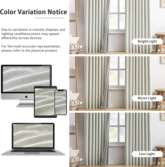 RAIN CITY 132 Inch Blackout Curtains Panels Set,Linen Textured Custom Curtains High Ceiling to Floor Rod Pocket Back Tab Farmhouse Dark Out Window Drapes for Living Room 11ft Length,Natural Cream