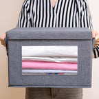 Citylife 3-Pack Collapsible Storage Bins with Lids, Linen Fabric Foldable Storage Boxes, Cube Closet Organization for Clothes, Blankets and Books, Gray
