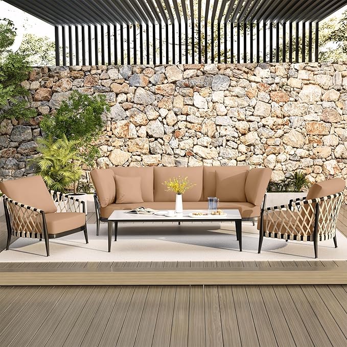 hyha Waterproof Couch Cushion Covers, Stretch Sofa Couch Seat Slipcover for Dog Washable, Non-Slip Waterproof Outdoor Cushion Covers for Patio Furniture Replacement (1 Piece for Medium, Camel)