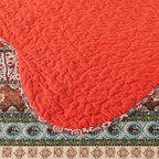 NEWLAKE Cotton Bedspread Quilt Sets - Reversible Patchwork Coverlet Set, Red Striped Jacquard Pattern, California King Size