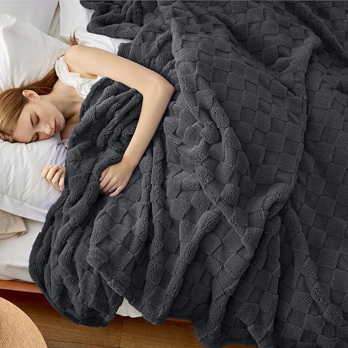 Bedsure GentleSoft Blankets Queen Size for Bed - Super Soft Cozy Blanket for Women Men Girls, Large Fuzzy Fleece Throw for Bedroom Decor, Dark Grey, 90x90 Inches