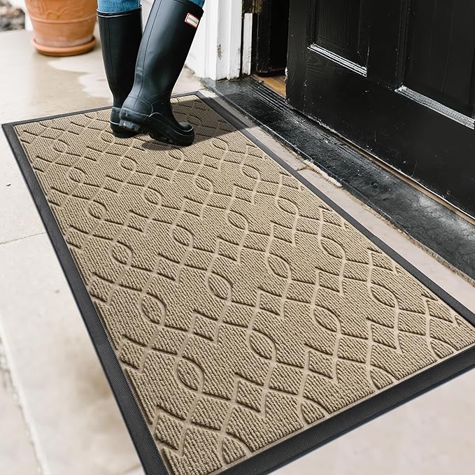 Yimobra Front Door Mat Outdoor Indoor 47x24, All-Season, All-Weather, Heavy Duty Welcome Door Mats Outside Entrance, Non Slip Porch Patio Entrance Mat, Light Beige