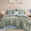 Full Comforter Set - 7 Pieces Ruffle Sage Green Bedding Sets, Shabby Chic Farmhouse Bed in a Bag Full with Ruffle Comforter, Floral Sheets, Pillowcases & Shams