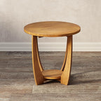 Rustic Farmhouse End Table with Storage Shelf, French Country Accent Side for Family, Dinning or Living Room, Small Spaces, Modern, Round, Vintage Caramel Brown Finish