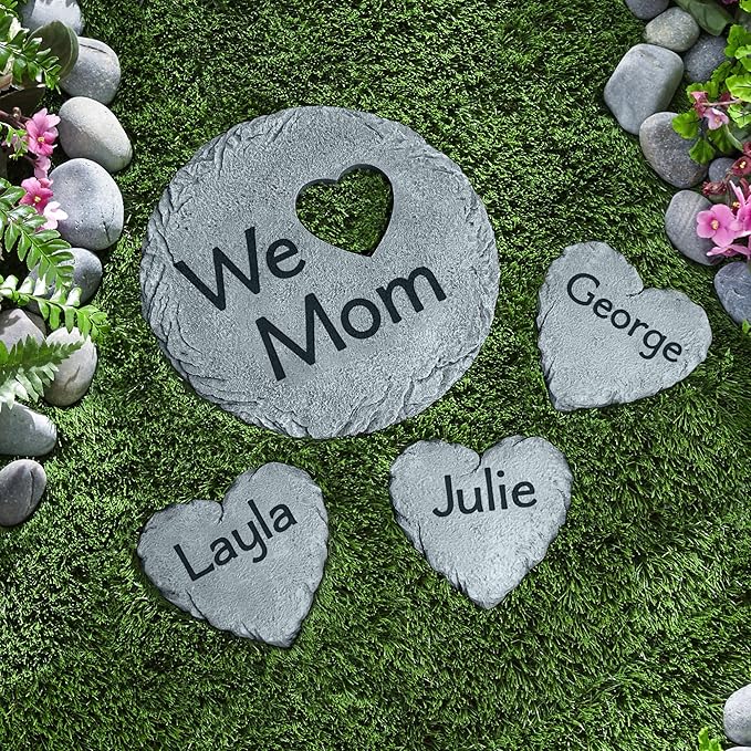 Let's Make Memories Personalized Garden Stone - Resin - Custom Garden Décor - Heart Stepping Stone - for Dad - for Father's Day