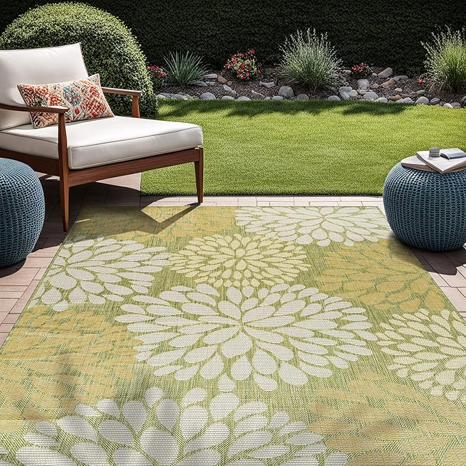 Beverly Rug Outdoor Rug 10x14 Modern Exotic Tropical Leaf Area Rugs for Indoor and Outdoor Patio Deck Porch Garden Water Resistant Washable Outside Carpet (10 x 14 Green)