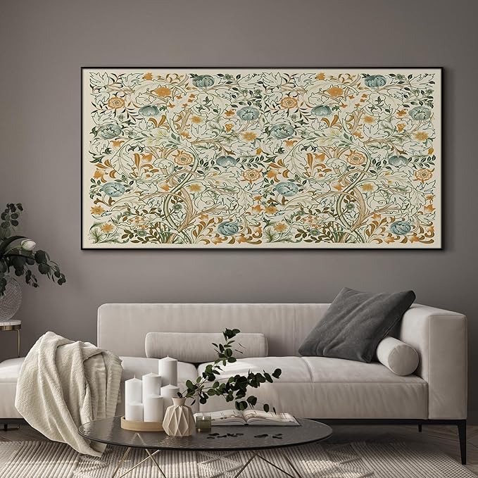 SIGNWIN 24"x46" Extra Large Framed Wall Art Vintage Botanical Floral with Golden and Teal Leaves, Elegant Nature Illustration for Home Living Room Bedroom Decor (Frame Assembly Required)
