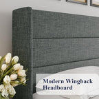 Allewie Full Size Lift Up Storage Bed, Modern Wingback Headboard, Hydraulic Support, No Box Spring Needed, Dark Grey