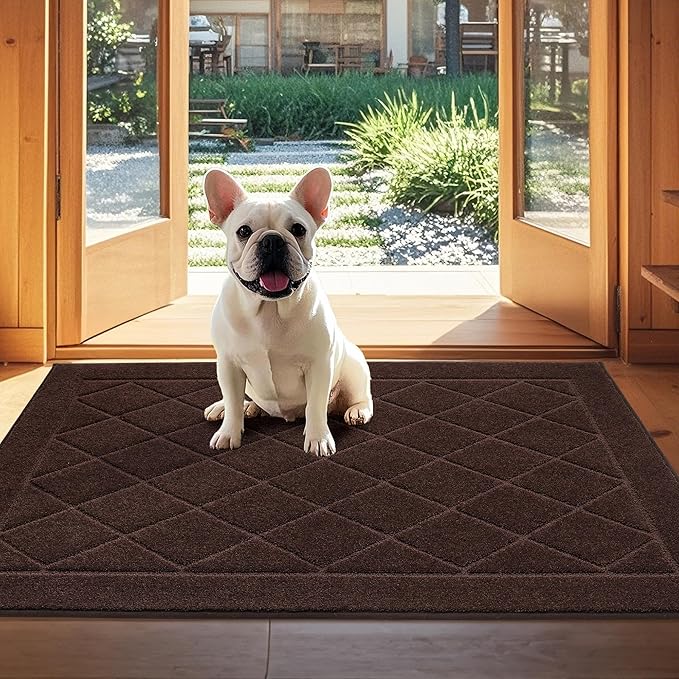 JSEI Dirt Trapper Door Mat 32"x48", Non-Slip Washable Entryway Mats, Dog Door Mat, Stain Resistant and Absorbent Floor Mats, Low Profile Welcome Mat for Front Back Door, Brown