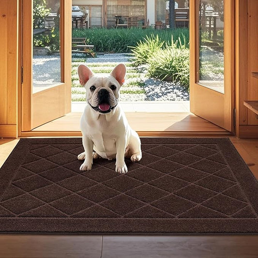 JSEI Dirt Trapper Door Mat 32"x48", Non-Slip Washable Entryway Mats, Dog Door Mat, Stain Resistant and Absorbent Floor Mats, Low Profile Welcome Mat for Front Back Door, Brown