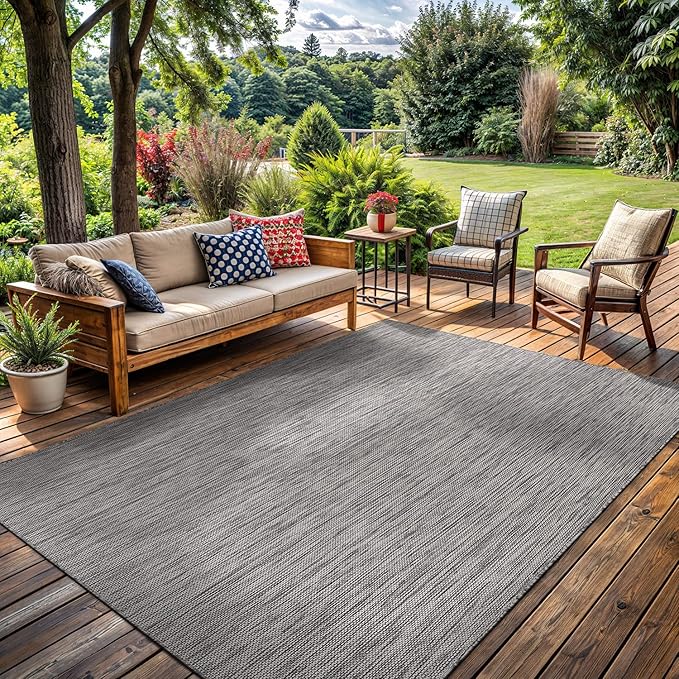 Washable Indoor Outdoor Rug 5x7 Weather Resistant Area Rugs Modern Solid for Porch Deck Balcony Backyard Patio Outside Carpet (5 X 7 Silver Grey)