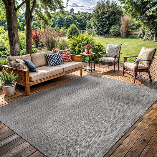 Washable Indoor Outdoor Rug 8x10 Weather Resistant Area Rugs Modern Solid for Porch Deck Balcony Backyard Patio Outside Carpet (8 X 10 Silver Grey)