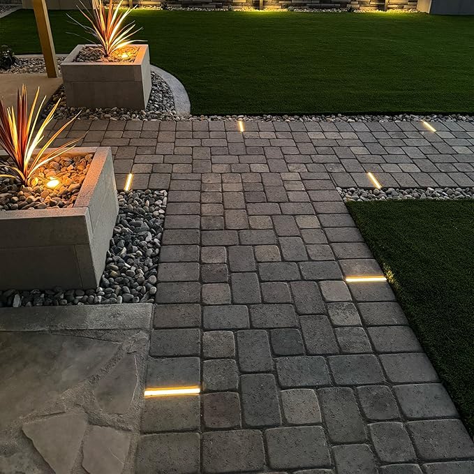 LUMENGY Paver Light Slim 0.5x8 Inch (0.55 x 7.87 inches) 2700K Warm White Glare-Free Steel Brick Lighting for Pavers, Walls, Driveway & Pathway Borders, Waterproof, Drive-Over Rated - 12V AC/DC