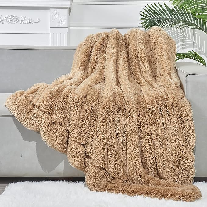 GONAAP Fuzzy Faux Fur Throw Blanket Brown Super Soft Cozy Plush Fuzzy Shaggy Blanket for Couch Sofa Bed (Brown, Throw(50"x60"))