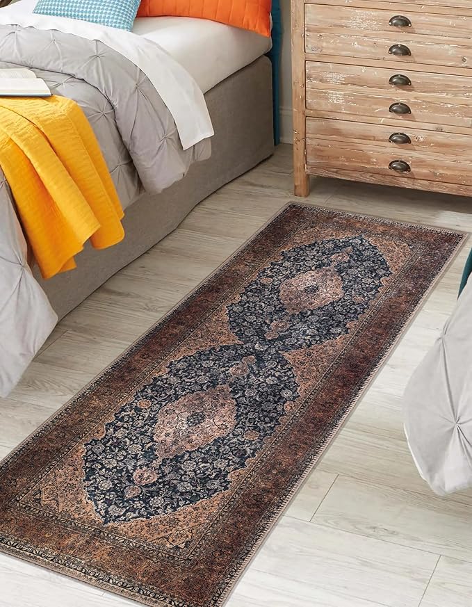 Keen Home Design 2x12 Rug - Machine Washable Runner Rug with Non-Slip Backing, Ideal for Hallway, Entryway, Kitchen, Laundry Room - Vintage, Easy Clean, Durable, Low Pile - (2'6" x 12')