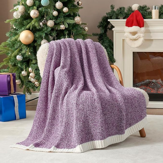 Snuggle Sac Purple Throw Blankets for Couch, Super Soft Warm Blankets Cozy Knit Fuzzy Plush Lightweight Throws for Sofa, Bed,Living Room, Heather Purple, 50x60 inches