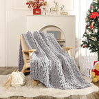 WESHIONGOO Chunky Knit Blanket Throw 50"×60" Knitted Throw Blankets for Couch Bed Fluffy Soft Blanket with Jumbo Chenille Yarn Thick 100% Handmade (Lingt Grey)