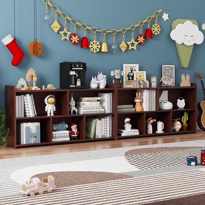 Book Shelf, 5 Cubes Storage Organizer, Open Shelf Wooden Bookcase, Freestanding Cherry Bookshelf Cube Shelf for Bedroom, Living Room, Home Office