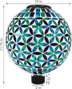 Sunnydaze 10 inch Solar Gazing Ball for Garden - Glass Outdoor Gazing Globe - Mosaic Cool Blooms