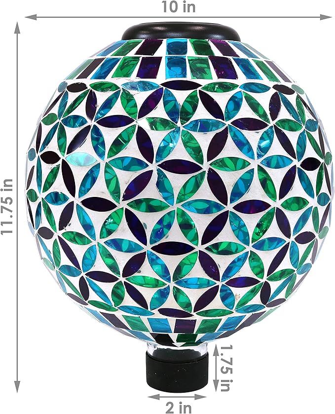 Sunnydaze Cool Blooms 10" Mosaic Glass Garden Gazing Globe with LED Solar Light - Set of 2