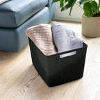 Curver Jute Large Decorative Plastic Organization and Storage Baskets, Perfect Bins for Home Office, Closet Shelves, Kitchen Pantry and All Bedroom Essentials, Pack of 4, Black