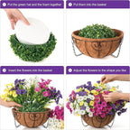 Artificial Faux Hanging Plants Flowers Basket for Spring Summer Outdoors Decoration, Fake Silk Colorful Morning Glory with Eucalyptus Look Real UV Resistant for Outside Porch Patio Balcony Garden Home
