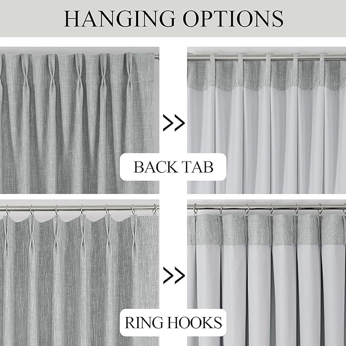 Vision Home Silver Gray Pinch Pleated Full Blackout Curtains Room Darkening Window Curtains 63 inch for Living Room Bedroom Thermal Insulated Pinch Pleat Drapes with Hooks Back Tab 2 Panel 40" Wx63 L