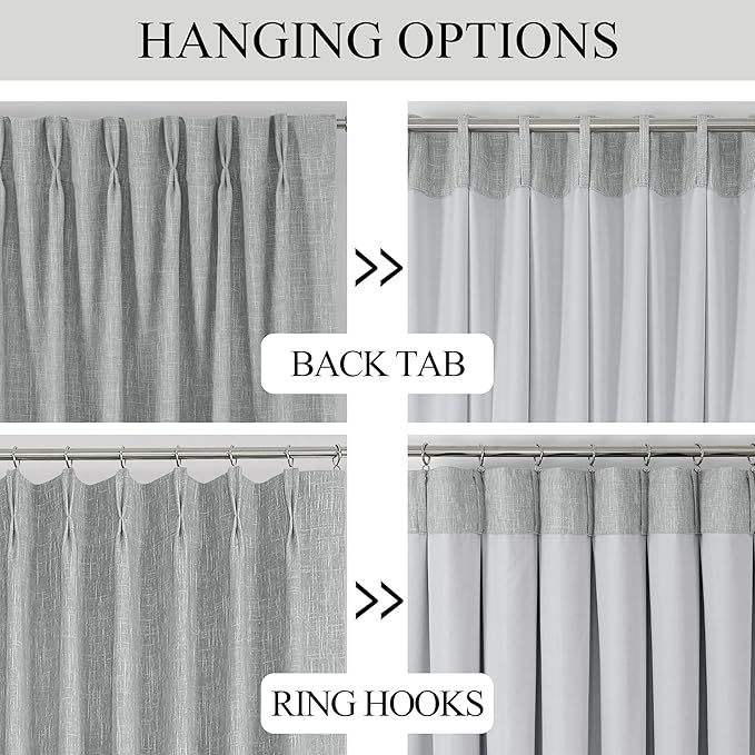 Vision Home Silver Grey Pinch Pleated Full Blackout Curtains Room Darkening Window Curtains 120 inch for Living Room Bedroom Thermal Insulated Pinch Pleat Drapes with Hooks Back Tab 2 Panel 40"Wx120"L