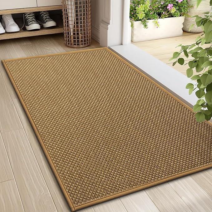 LEKEEPGO Door Mat 24"x36", Non Slip Door Mat Indoor Entrance, Rubber Backing Front Indoor Door mat Washable Absorbent Low-Profile Entryway Entry Resist Dirt Inside Door Mats, Light Brown