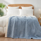 Snuggle Sac Blue Throw Blankets for Couch, Reversible Super Soft Warm Blankets Cozy Knit Blanket Fuzzy Plush Throws for Sofa, Bed, Gift, Heather Blue, 50 x 60 inches