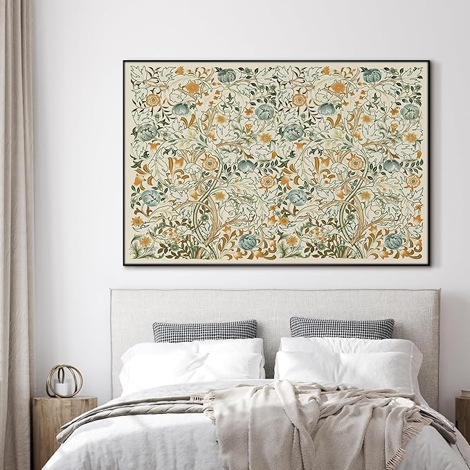 SIGNWIN 46"x72" Extra Large Framed Wall Art Vintage Botanical Floral with Golden and Teal Leaves, Elegant Nature Illustration for Home Living Room Bedroom Decor (Frame Assembly Required)