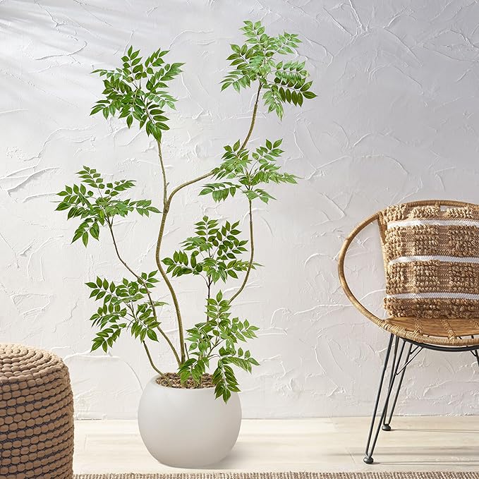 Artificial Mahonia Fortunei Tree 6ft,Tall Fake Plant Artificial Sumac Tree, Faux Plants Indoor Fake Plants Decor with Pots for Home Office Bathroom Bedroom Living Room Decorations Housewarming