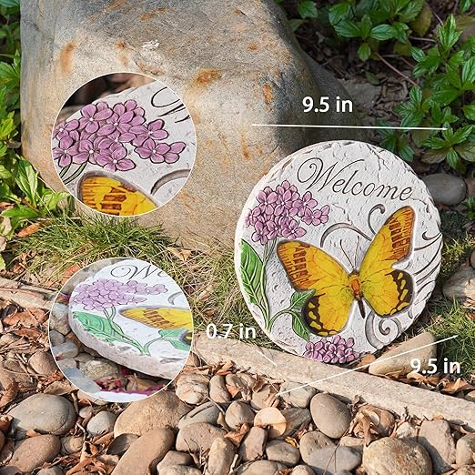 Garden Décor Stepping Stones Outdoor - Resin Butterfly Decorative Stone Bright Color Memories Pavers Outdoor for Garden Yard 9.5 * 9.5 * 0.5 Inch LC Lcdecohome