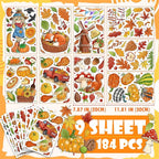 Fall Window Clings Decorations - Leaves Pumpkin Scarecrow Autumn Clings for Glass Windows, Double Sided Reusable Window Stickers, Cute Large Thanksgiving Harvest Window Decals-184 PCS/9 Sheet