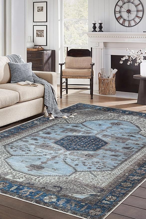 Keen Home Design 4x6 Rug - Machine Washable Area Rug with Non-Slip Backing, Ideal for Living Room, Dining Room, Bedroom - Vintage, Easy Clean, Durable, Low Pile Rug - (4' x 6')