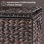 Handwoven Storage Basket with Lid, 165L Plastic Rattan Storage Bin, Leather Buckle & Metal Frame, Large Metal Ring Handles, Storage Trunk for Bedroom, Laundry Room