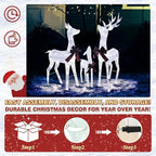 4.5FT Lighted Reindeer Family Set for Christmas Decoration, 3 Pieces Pre-Lit Iridescent Deer Xmas Decor with 200 LED Lights, 3D Glittered Standing Holiday Display for Outdoor, Indoor, White