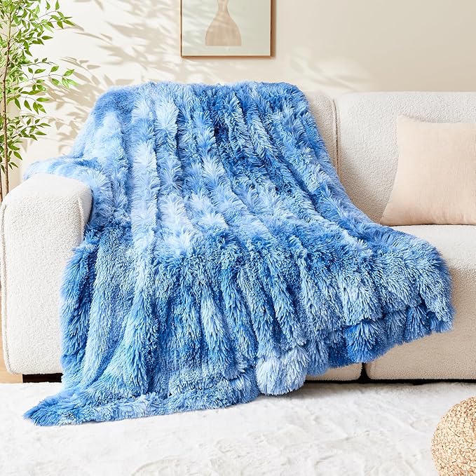 GONAAP Fuzzy Faux Fur Throw Blanket Indigo Super Soft Cozy Plush Fuzzy Shaggy Blanket for Couch Sofa Bed (Indigo, Throw(50"x60"))