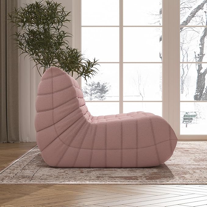Big Bean Bag Chairs for Adults, 3 Seater Large Bean Bag Sofa, Fireside Chair Lazy Sofa Chair with High Density Comfortable Foam, Modern Bean Bag for Living Room, Bedroom, Office (Pink)