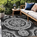 Medallion Outdoor Rug 8x10 Washable Outside Carpet for Indoor Patio Porch Waterproof Easy Cleaning Non Shedding Area Rugs Black 8 x 10