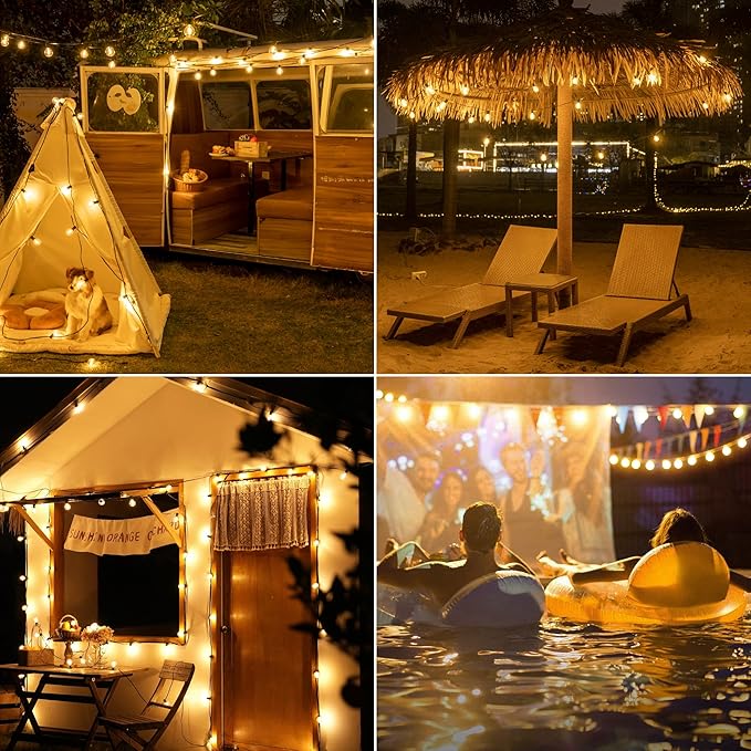 50FT Outdoor String Lights with Remote Dimmer, 25+2 Led Bulbs Connectable Dimmable Outdoor Lights, Support Timer Waterproof Shatterproof for Patio Yard Porch Deck