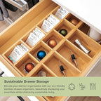 Premium Utensils and Tea Bag Drawer Organizers – 14-Compartment Design with Removable Dividers, Non-Slip Feet, 100% Sustainable Bamboo, 2 Pack