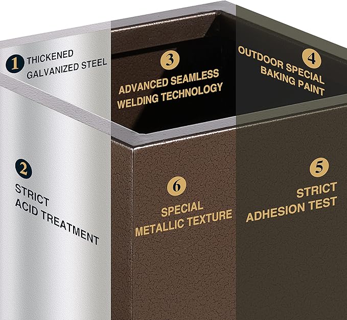 Large Planter for Outdoor Plant 14Lx14Wx30H Inches Metallic Heavy Tall Planter Box for Outdoor & Indoor, Rectangular Flowerpot 25Lbs/PC, Espresso, No Assembly and Seamless, Set of 2