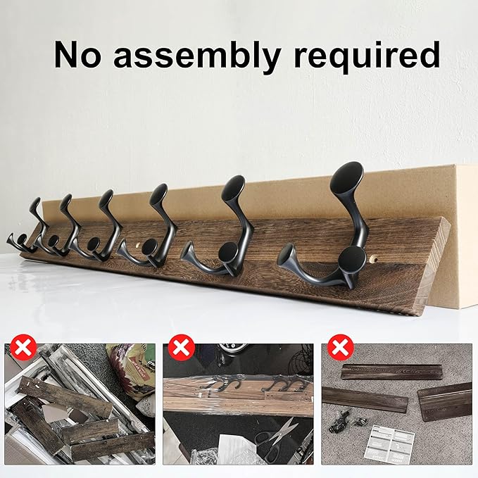 SKOLOO 36-Inch Wood Burnt Coat Rack Wall Mount with 6 Triple Hooks - Ideal for Family Entrances, Classrooms, and Pet Supplies Storage - Perfect Coat Hooks for Wall