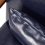 Glitzhome 2 Set Mid Century Navy Blue Accent Armchair, Single Reading Armchair PU Leather Lounge Chair with Walnut Ruberwood Frame