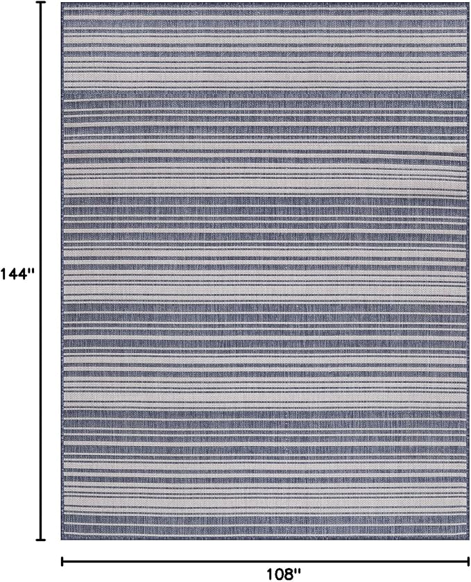Stripe Outdoor Rug 9x12 Washable Outside Carpet for Indoor Patio Porch Waterproof Easy Cleaning Non Shedding Area Rugs Blue 9 x 12