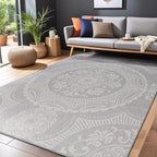 Medallion Outdoor Rug 10x14 Washable Outside Carpet for Indoor Patio Porch Waterproof Easy Cleaning Non Shedding Area Rugs Gray 10 x 14