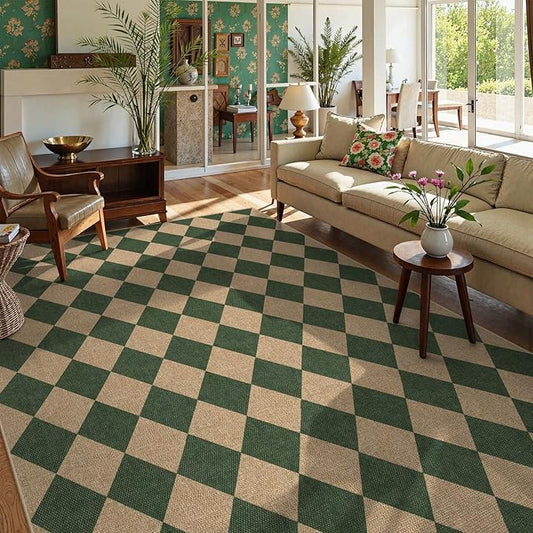 Lahome Checkered Washable Rugs 8x10, Easy Jute Rug for Living Room Patio, Farmhouse Neutral Indoor Outdoor Carpet Non Slip Non Shedding Floor Carpet for Office Deck Backyard