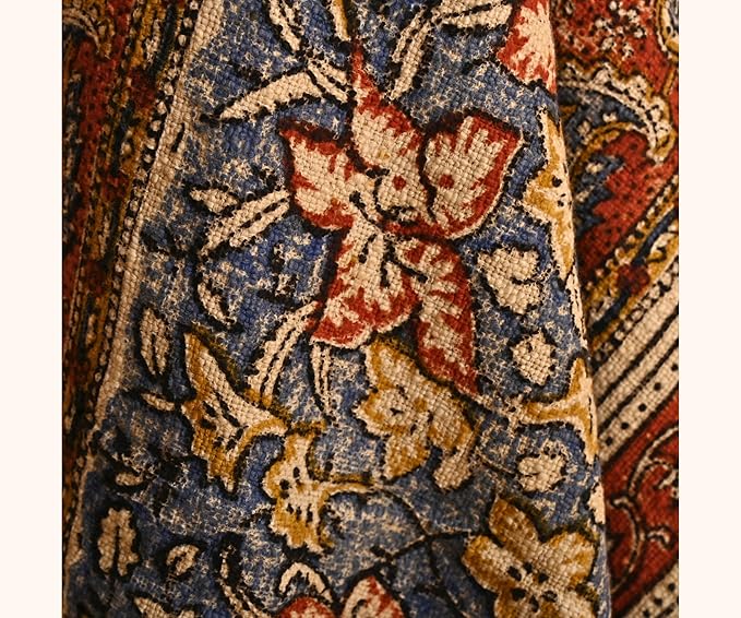 Handmade Cotton Floral Throw Blanket | Indian Block Print with Tassels | Boho Fringed Sofa & Bed Cover | 48x70 Inches Lightweight Decorative Throw for Couch, Living Room & Bedroom